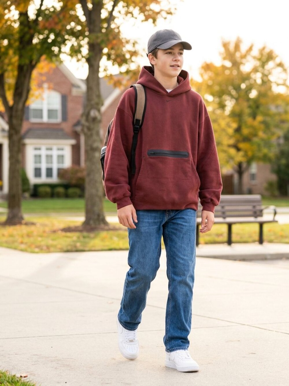 Nike Boys Heavyweight Oversized Hoodie Maroon XL Athletic Sweatshirt As-Is